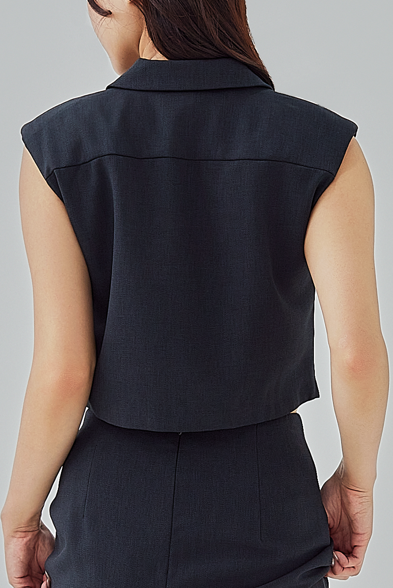 Giada Padded Shoulders Top in Dark Blue
