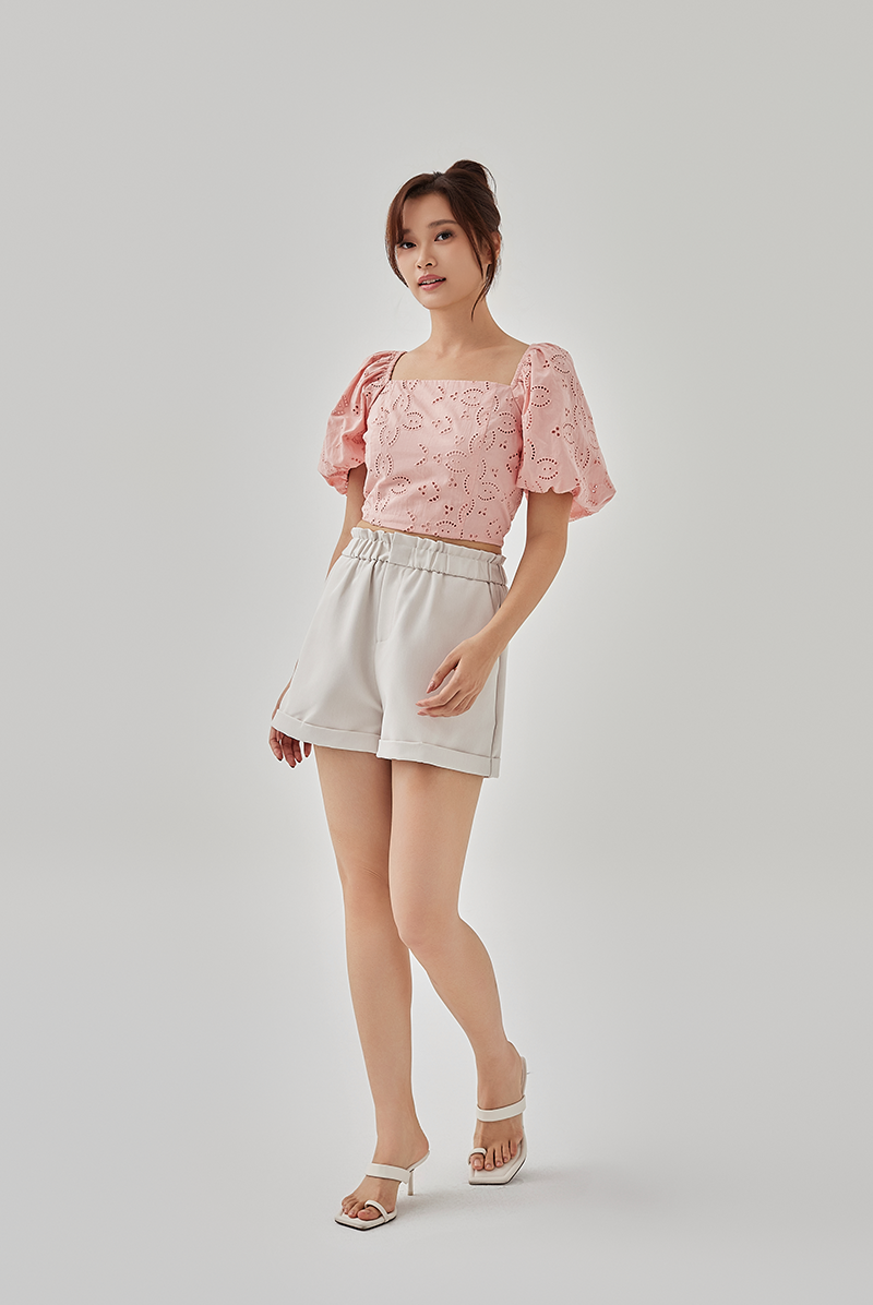Avery Puff Sleeves Off Shoulder Top in Blush
