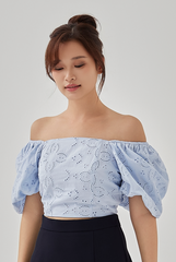 Avery Puff Sleeves Off Shoulder Top in Cloud