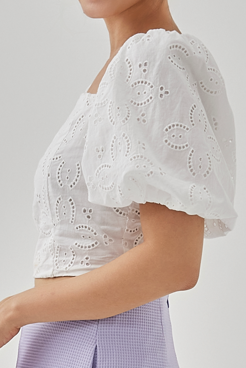 Avery Puff Sleeves Off Shoulder Top in White