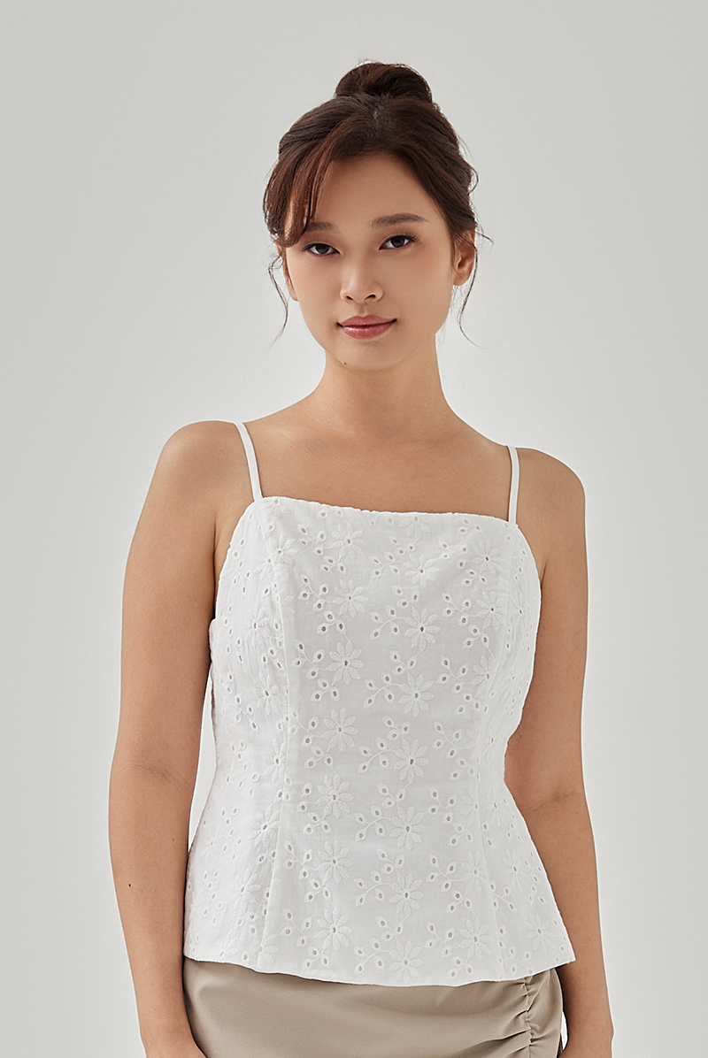 Juliet Embroidery Sleeveless Top in White