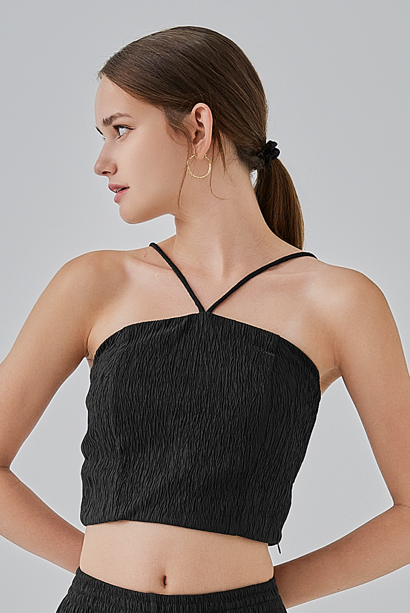 Eve Padded Halter Top in Black 