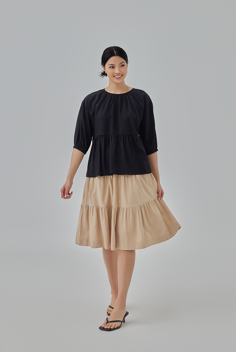Hanah Boxy Peplum Top in Black