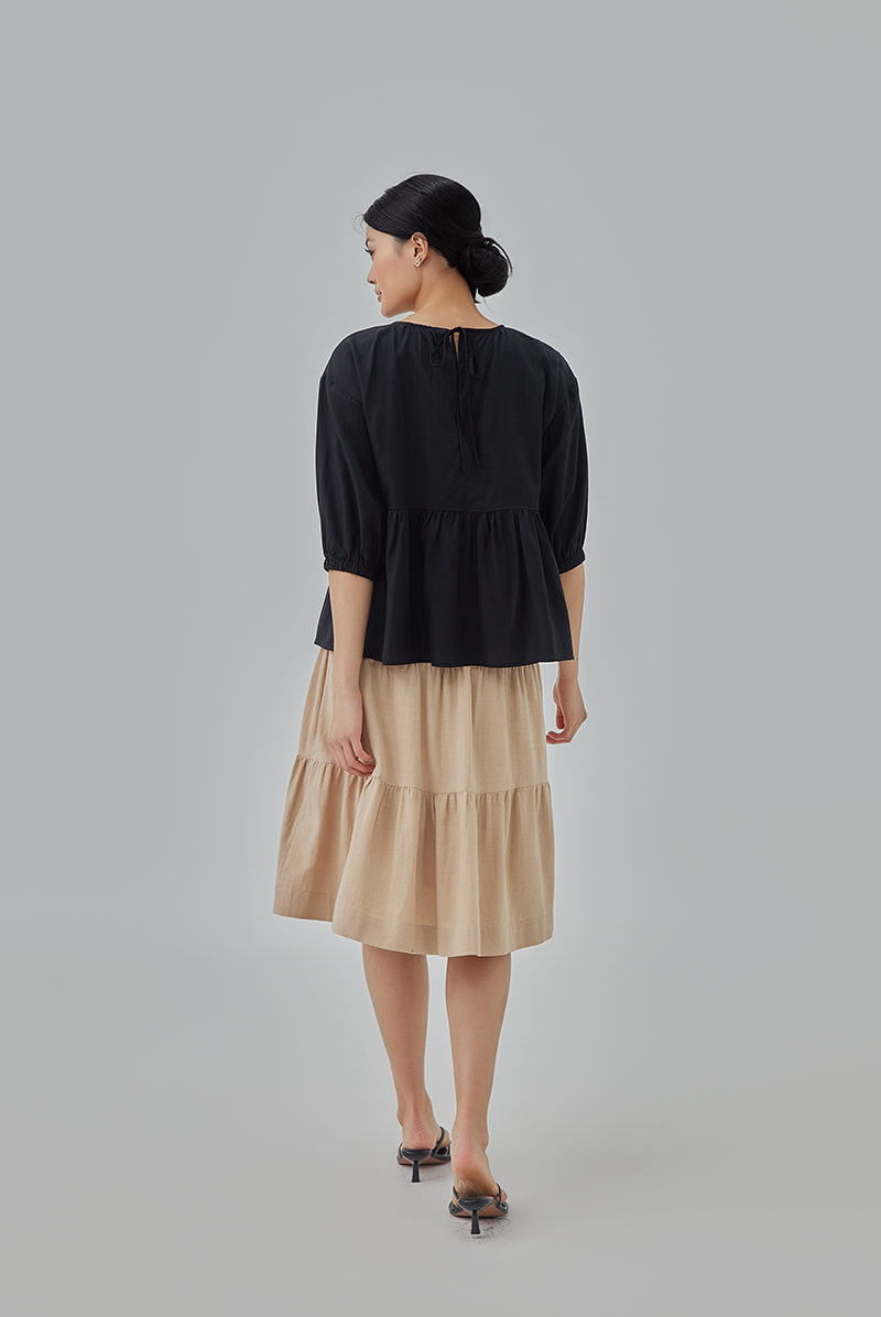 Hanah Boxy Peplum Top in Black