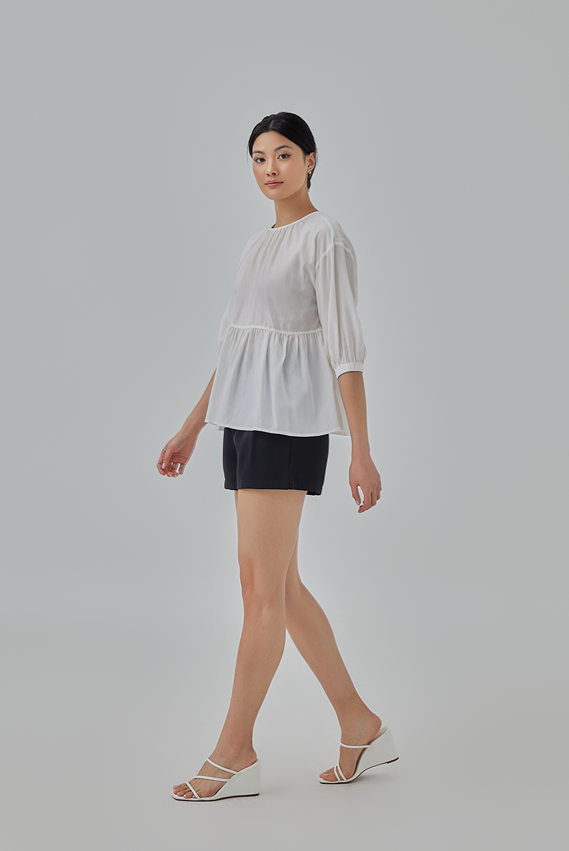 Hanah Boxy Peplum Top in White