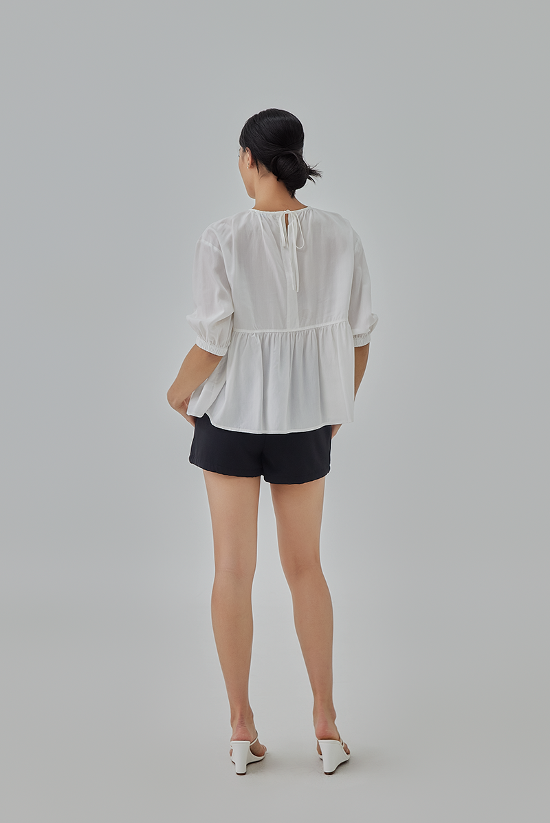 Hanah Boxy Peplum Top in White