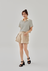 Yazmin Striped Polo Tee in Cream