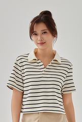 Yazmin Striped Polo Tee in Cream