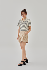 Yazmin Striped Polo Tee in Cream