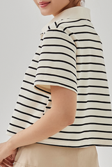Yazmin Striped Polo Tee in Cream
