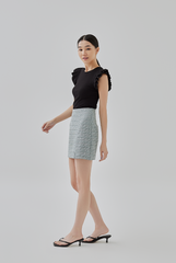 Jessica Ruffled Flutter Sleeves Ribbed Knit Top In Black