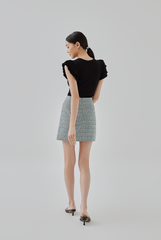 Jessica Ruffled Flutter Sleeves Ribbed Knit Top In Black