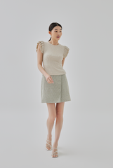 Jessica Ruffled Flutter Sleeves Ribbed Knit Top In Bone