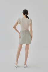 Jessica Ruffled Flutter Sleeves Ribbed Knit Top In Bone