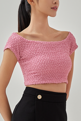 Skylar Textured Off-Shoulder Top in Hot Pink