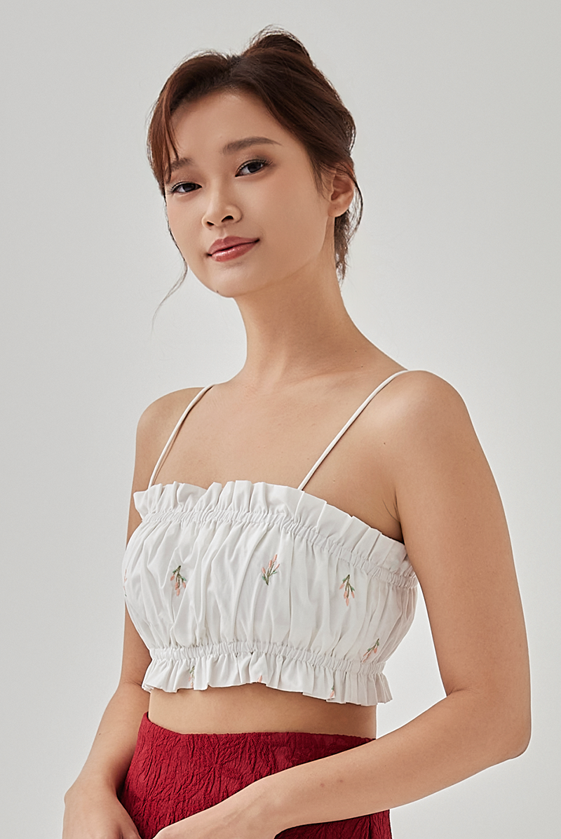 Blair Embroidered Ruffled Crop Top