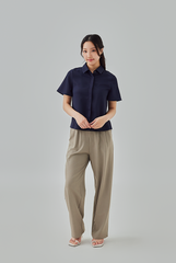 Tracie Hidden Button Shirt in Navy Blue
