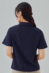 Tracie Hidden Button Shirt in Navy Blue
