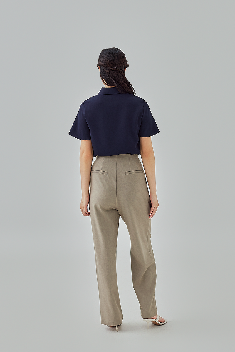 Tracie Hidden Button Shirt in Navy Blue