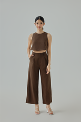 Enna Button-Detail Curved Hem Top