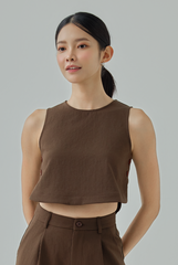 Enna Button-Detail Curved Hem Top