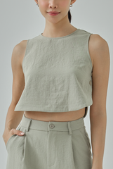 Enna Button-Detail Curved Hem Top
