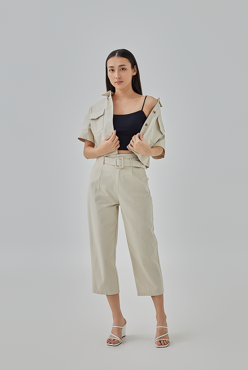 Addison Cropped Button-Up Shirt in Ash 