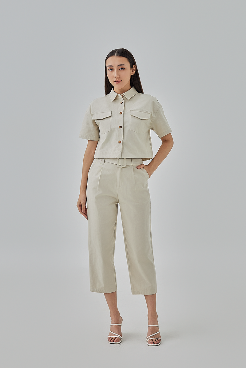 Addison Cropped Button-Up Shirt in Ash 