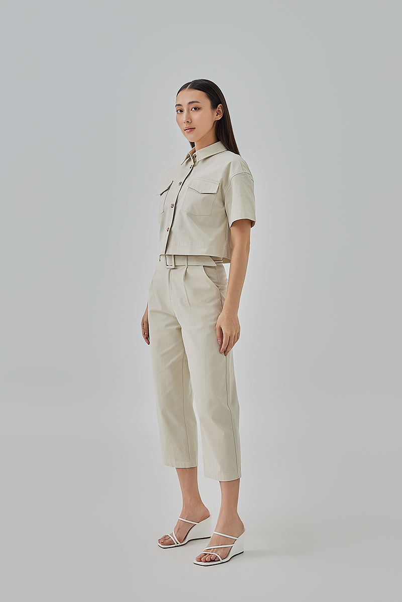 Addison Cropped Button-Up Shirt in Ash 