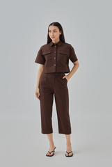 Addison Cropped Button-Up Shirt in Chocolate