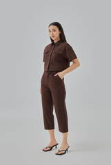 Addison Cropped Button-Up Shirt in Chocolate