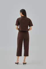 Addison Cropped Button-Up Shirt in Chocolate