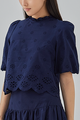 Asther Embroidered Top in Navy Blue