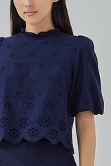 Asther Embroidered Top in Navy Blue