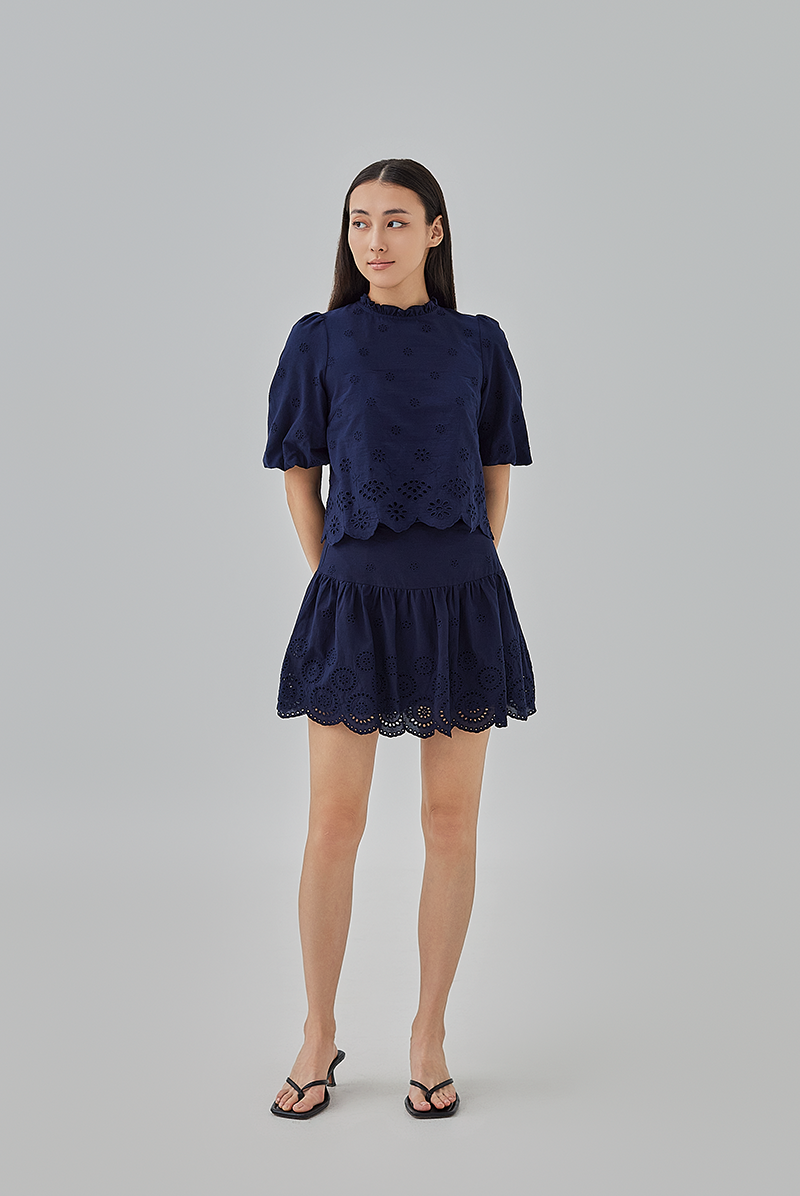 Asther Embroidered Top in Navy Blue