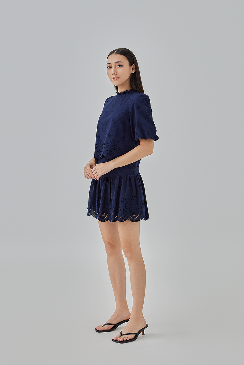 Asther Embroidered Top in Navy Blue