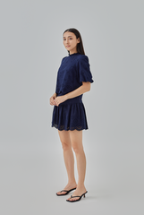 Asther Embroidered Top in Navy Blue