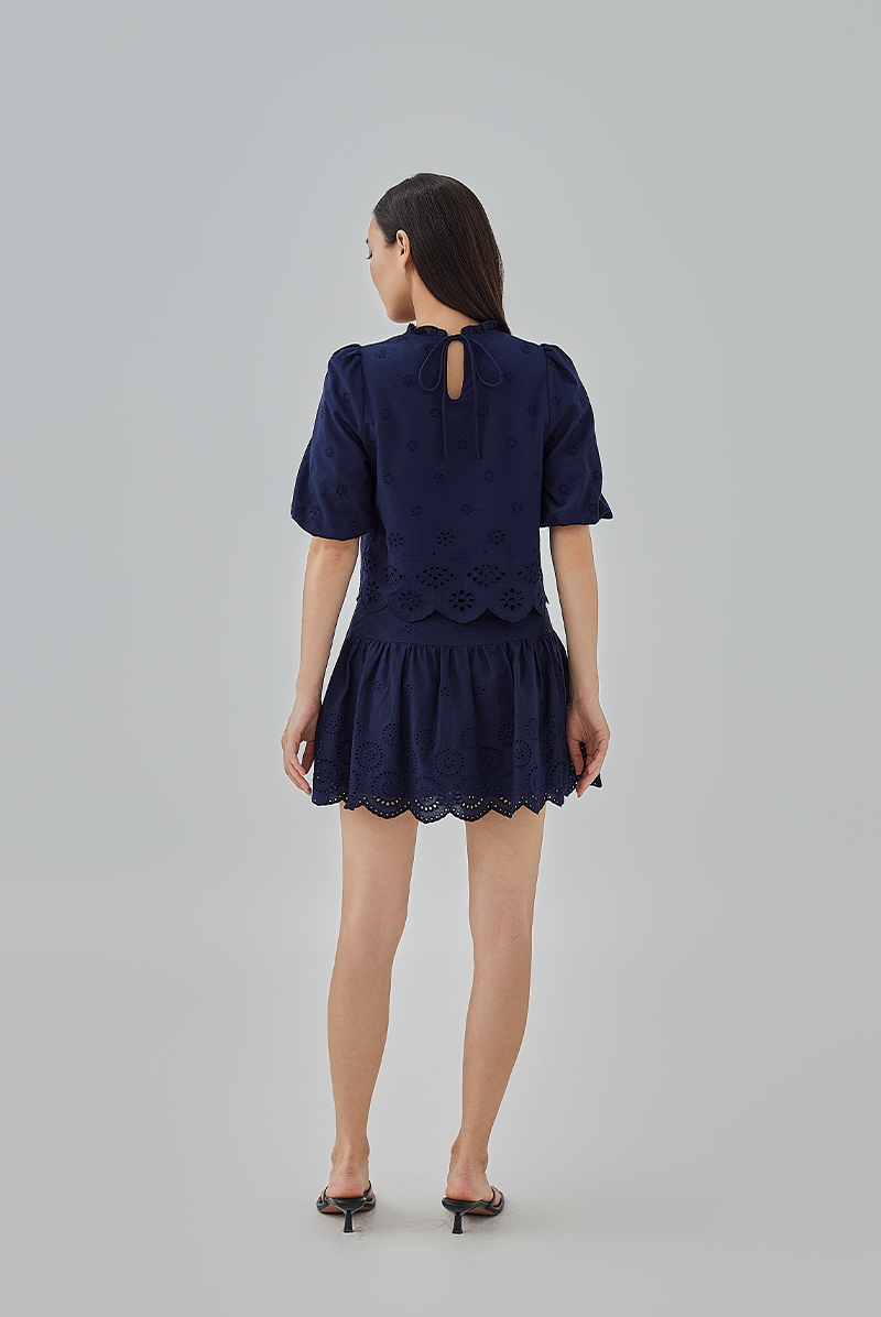 Asther Embroidered Top in Navy Blue