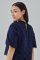 Asther Embroidered Top in Navy Blue