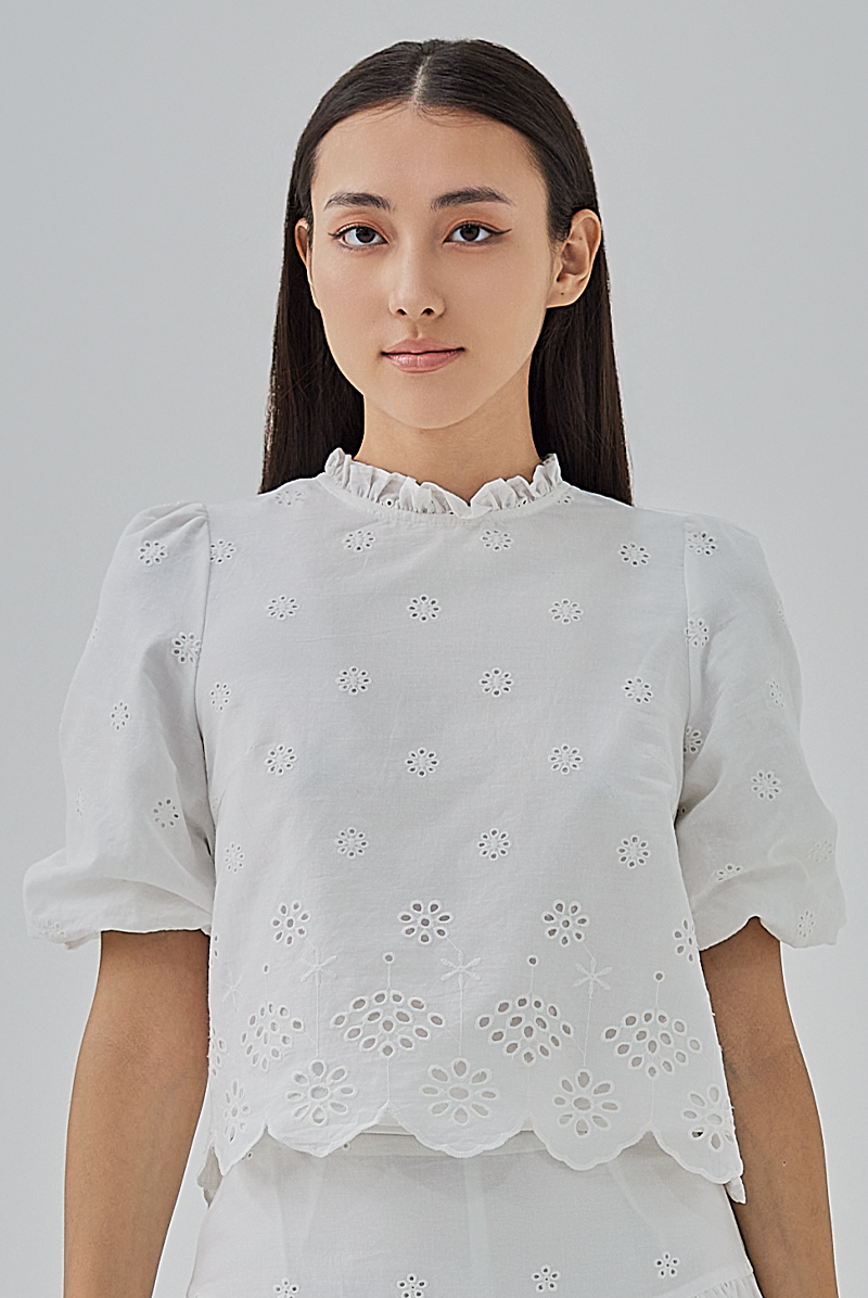 Asther Embroidered Top in White
