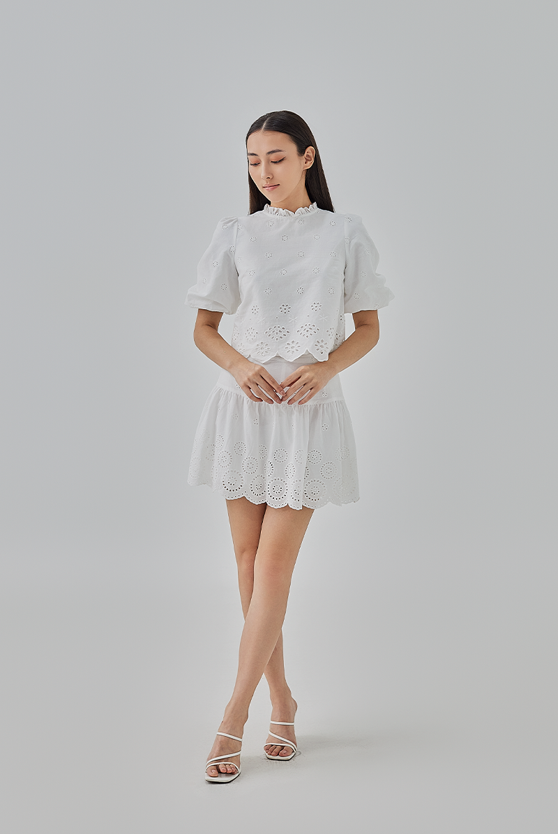 Asther Embroidered Top in White