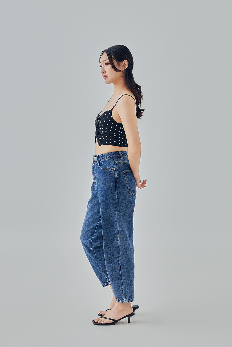 Rochelle Polka Dot Front Twist Crop Top in Black