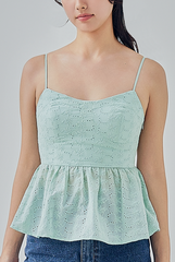 Aelin Embroidered Peplum Top in Pale Green