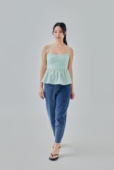 Aelin Embroidered Peplum Top in Pale Green
