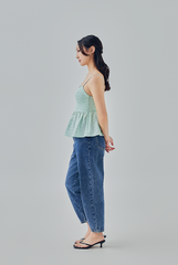 Aelin Embroidered Peplum Top in Pale Green