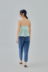 Aelin Embroidered Peplum Top in Pale Green