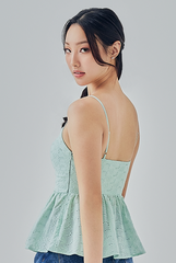 Aelin Embroidered Peplum Top in Pale Green