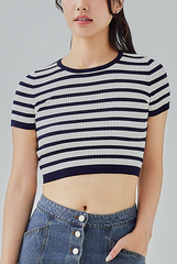 Yasmine Open Back Knit Top in Navy Blue 