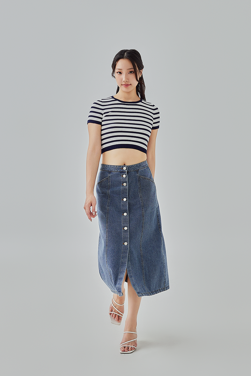 Yasmine Open Back Knit Top in Navy Blue 