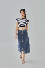 Yasmine Open Back Knit Top in Navy Blue 